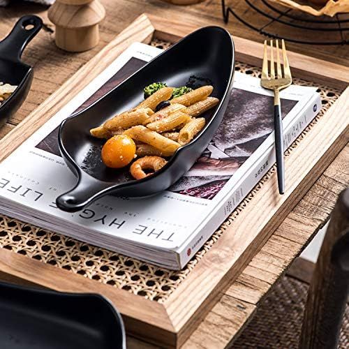  [아마존베스트]Bruntmor Set Of 4 Ceramic Matte Glaze Baking Dish 9 dinner plates, Oven Safe Roasting Lasagna Pan with Handle Triangle Dish, Black