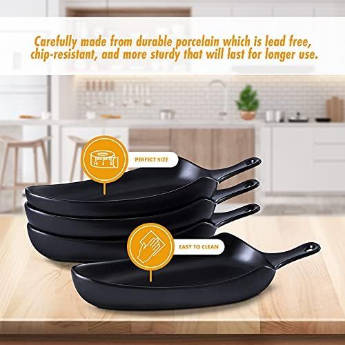  [아마존베스트]Bruntmor Set Of 4 Ceramic Matte Glaze Baking Dish 9 dinner plates, Oven Safe Roasting Lasagna Pan with Handle Triangle Dish, Black