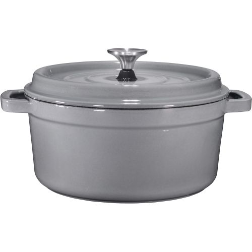  [아마존베스트]Bruntmor Grey Enameled Cast Iron Dutch Oven Casserole Dish 6.5 quart Large Loop Handles & Self-Basting Condensation Ridges On Lid (Grey)