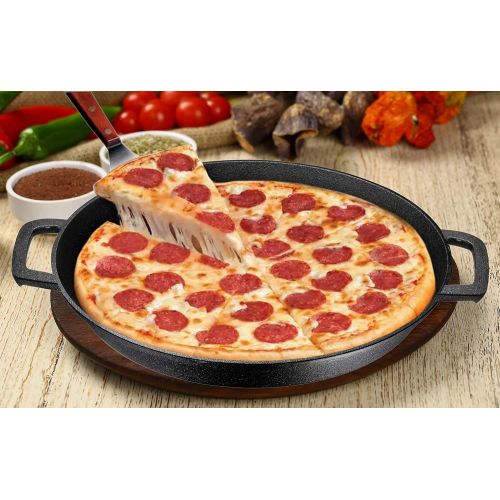  [아마존베스트]Bruntmor Pre Seasoned Cast Iron 16 inch Skillet Dual Handles Durable Frying Pan Deep Pizza Pan Large Loop Handles, Camping Skillet, Pizza Pan, Fry Pan - 2 Deep