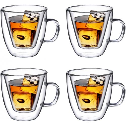  [아마존베스트]Double Wall Espresso Glass with Handle, for Tea, Whiskey, and More, By Bruntmor (4 oz, Set of 4)