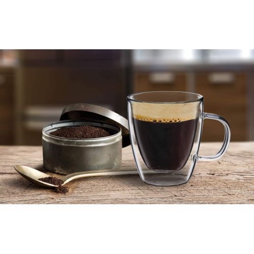  [아마존베스트]Double Wall Glass with Handle, for Tea, Coffee, Wine, Beer, and More, By Bruntmor (8 oz, Set of 2)