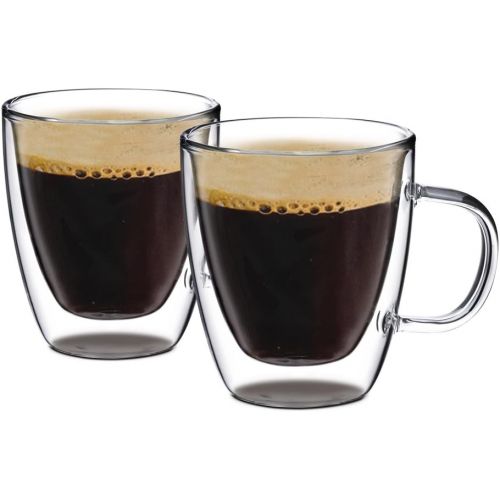  [아마존베스트]Double Wall Glass with Handle, for Tea, Coffee, Wine, Beer, and More, By Bruntmor (8 oz, Set of 2)