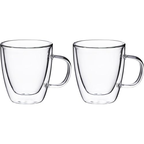  [아마존베스트]Double Wall Glass with Handle, for Tea, Coffee, Wine, Beer, and More, By Bruntmor (8 oz, Set of 2)