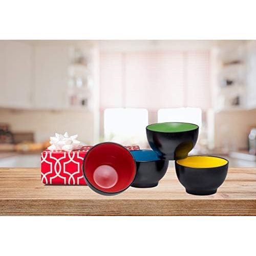  [아마존베스트]Bruntmor Ceramic Dessert Bowls Set  20 Oz Durable Non-toxic Ceramic Bowls set of 4, Elegant Multi-colored Variation for Rice, Ice-cream, Salad, and Cereal