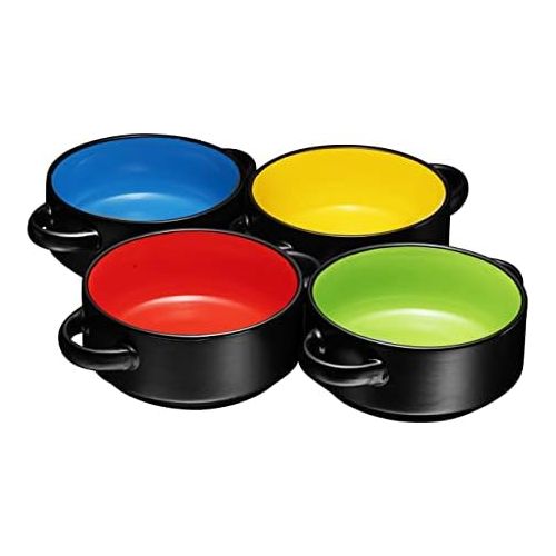  [아마존베스트]Bruntmor Porcelain 19 Oz. Soup Bowls With Handles - Oven Safe Bowls For French Onion Soup, Gradient Blue Oven Soup Bowls, Set Of 4