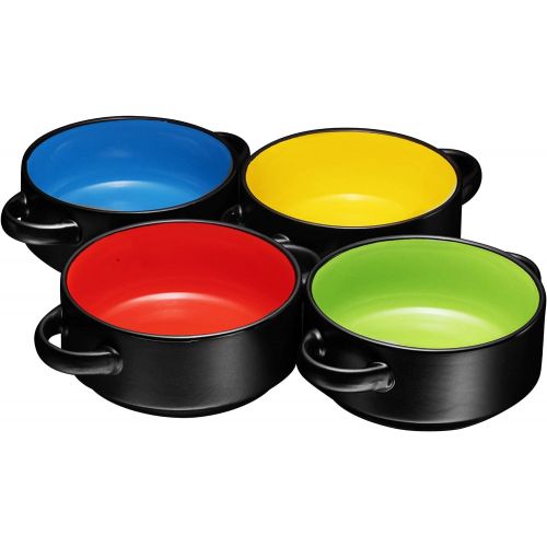  [아마존베스트]Bruntmor Porcelain 19 Oz. Soup Bowls With Handles - Oven Safe Bowls For French Onion Soup, Gradient Blue Oven Soup Bowls, Set Of 4