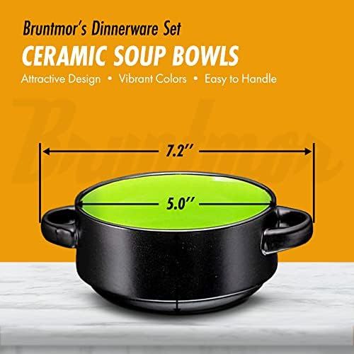  [아마존베스트]Bruntmor Porcelain 19 Oz. Soup Bowls With Handles - Oven Safe Bowls For French Onion Soup, Black Oven Soup Bowls, Set Of 4