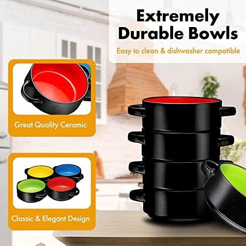  [아마존베스트]Bruntmor Porcelain 19 Oz. Soup Bowls With Handles - Oven Safe Bowls For French Onion Soup, Black Oven Soup Bowls, Set Of 4