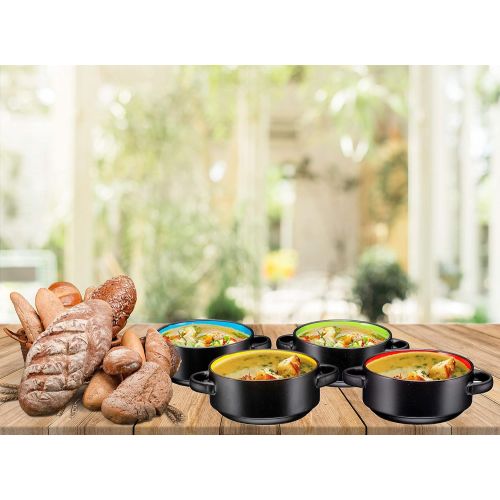  [아마존베스트]Bruntmor Porcelain 19 Oz. Soup Bowls With Handles - Oven Safe Bowls For French Onion Soup, Black Oven Soup Bowls, Set Of 4
