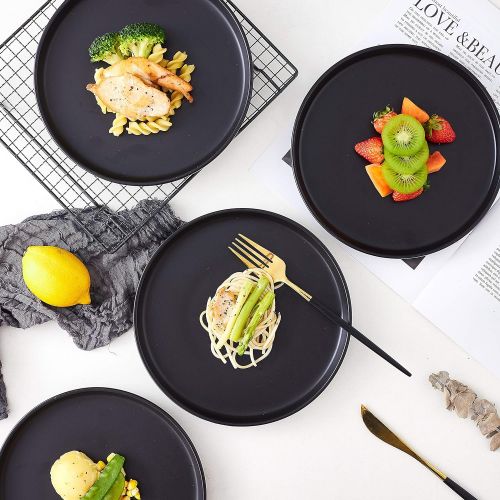  [아마존베스트]Bruntmor Set of 4 Elegant Matte 8 Round Ceramic Restaurant Serving Dinner Plates, Black