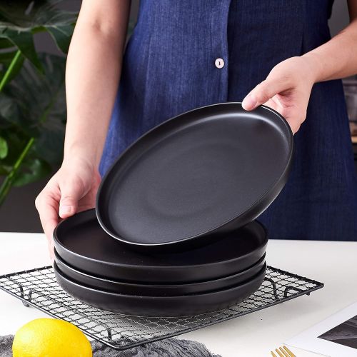 [아마존베스트]Bruntmor Set of 4 Elegant Matte 8 Round Ceramic Restaurant Serving Dinner Plates, Black