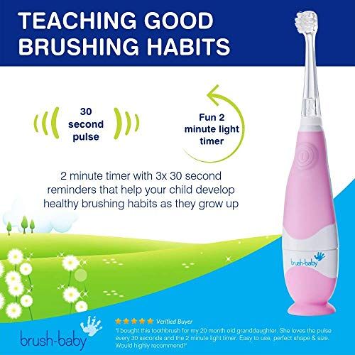  [아마존베스트]Brush-Baby Brush Baby BabySonic Electric Toothbrush for Ages 0-36 Months - Pink