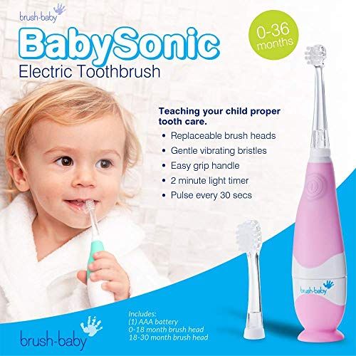  [아마존베스트]Brush-Baby Brush Baby BabySonic Electric Toothbrush for Ages 0-36 Months - Pink