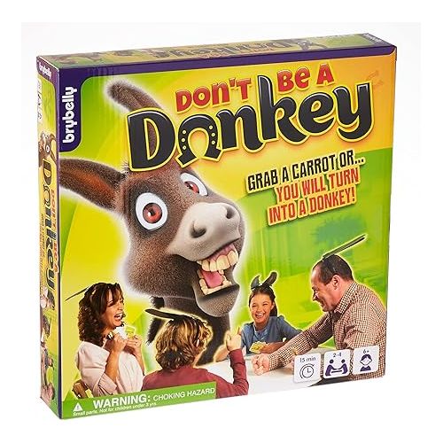 브라이벨리 Don't Be a Donkey - Hilarious Party Game for Kids & Adults - Grab a Carrot or You Will Turn into a Donkey! - Funny Matching Card Game & Farm Animal Board Game - Quick 15 mins, Ages 6+ for 2-4 Players