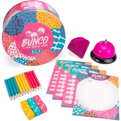 브라이벨리 [아마존베스트]Bunco: A Very Social Game | 12-Player Party Dice Game | Includes Dice, Scorecards, Pencils, Bell, & Squishy Traveling Jewel