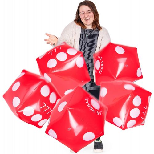 브라이벨리 Brybelly 13 Jumbo Inflatable Dice Multipack | 5-Pack Large Red PVC Blow Up Pool Floatie for Casino Theme Party Decorations, Giant Outdoor Family Yard Games, Classroom Learning Resource for