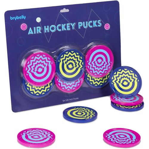 브라이벨리 Brybelly Vivid Two-tone Air Hockey Pucks (6-pack) Wear-proof Molded Psychedelic Patterns and Designs Large 3.25-inch Pucks for Standard Air Hockey Tables Perfect Addition to Game Rooms and