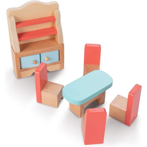 브라이벨리 Brybelly Dazzling Dining Room Furniture Set Wooden Wonders Premium Dollhouse Furniture with 6 Pieces Includes Four Chairs, Dining Room Table, a Cabinet Plates Storage Playtime and Imaginati