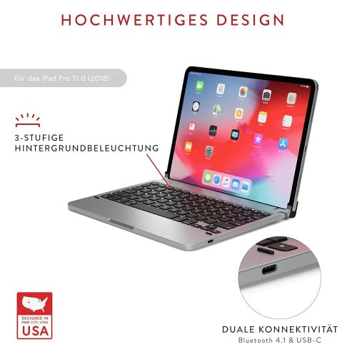  [아마존 핫딜]  [아마존핫딜]Brydge BRYDGE 11.0 Pro, Hochwertige Bluetooth Tastatur aus Aluminium, deutsches Layout QWERTZ, fuer das iPad Pro 11.0, inklusive magnetischem iPad Cover, silber