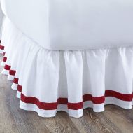 BrylaneHome Velvet Trim Bedskirt - White Red, Queen