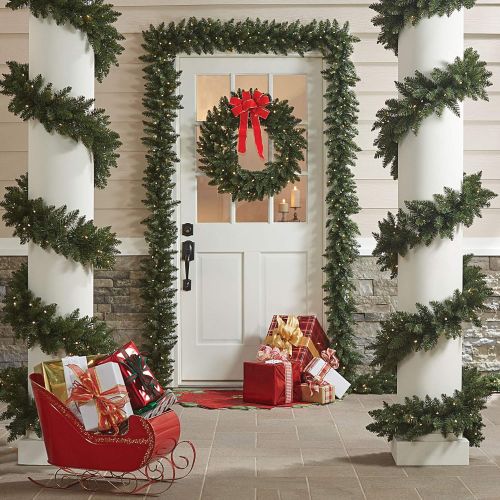  BrylaneHome Pre-Lit Arrow-Tip 9 Garland Christmas Garland, Green