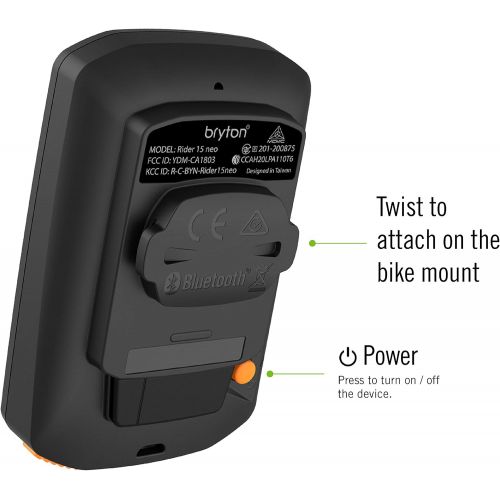  Bryton Rider 15 neo GPS Bike/Cycling Computer Device Only: Twist Click Go! 3 Satellite System. 16 Hr Battery Life. Supports BLE Speed, Cadence, Heart Rate Sensors. Backlight. Smart