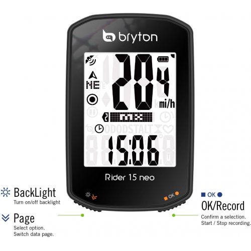  Bryton Rider 15 neo GPS Bike/Cycling Computer Device Only: Twist Click Go! 3 Satellite System. 16 Hr Battery Life. Supports BLE Speed, Cadence, Heart Rate Sensors. Backlight. Smart