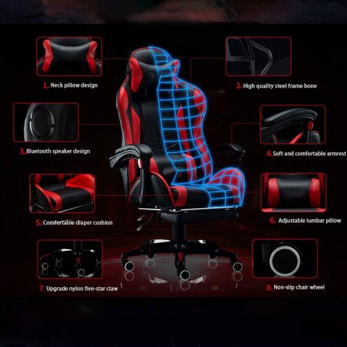  Bseack Swivel Chair E-Sports Chair, 155° Reclining High Back Lifting Rotation 8cm Adjustable Height Game/Office Chair for Student Dormitory Office (Color : Nylon feet)