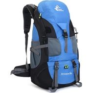 Bseash 50L Hiking Backpack, Water Resistant Lightweight Outdoor Sport Daypack Travel Bag for Camping Climbing Touring (Light Blue - No Shoe Compartment)