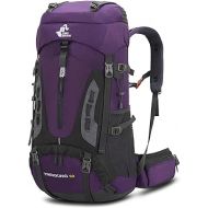 Bseash 60L Hiking Camping Backpack with Rain Cover, Waterproof Large Capacity Outdoor Sport Travel Daypack Climbing Touring (Purple)