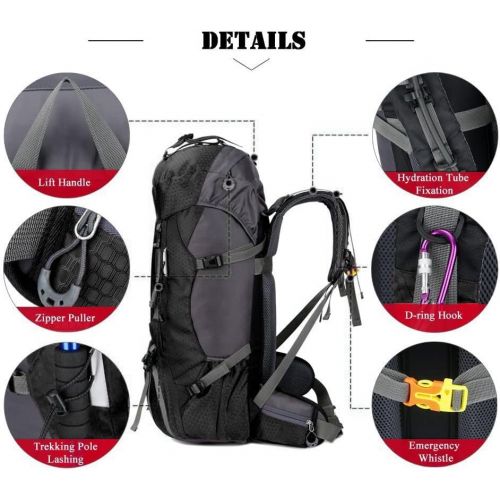  Bseash 60L Waterproof Lightweight Hiking Backpack with Rain Cover,Outdoor Sport Travel Daypack for Climbing Camping Touring