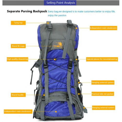  Bseash 60L Internal Frame Hiking Backpack with Rain Cover,Outdoor Sport Travel Daypack for Climbing Camping Touring