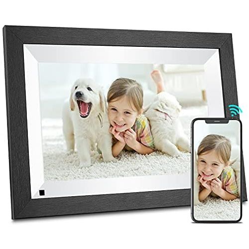  BSIMB Smart WiFi Digital Picture Frame 16GB with Wood Effect, 10.1 Inch HD IPS Display, Instantly Share Photos/Videos via App Email, Easy-to-Use Touch Screen, Auto Rotate in Landsc