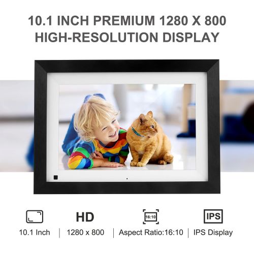  BSIMB Smart WiFi Digital Picture Frame 16GB with Wood Effect, 10.1 Inch HD IPS Display, Instantly Share Photos/Videos via App Email, Easy-to-Use Touch Screen, Auto Rotate in Landsc