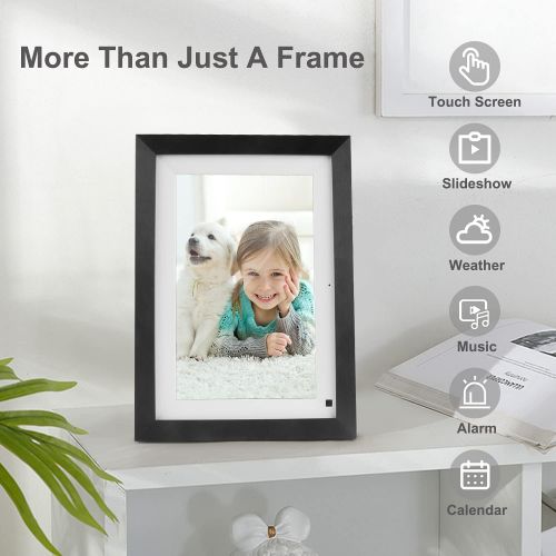  BSIMB Smart WiFi Digital Picture Frame 16GB with Wood Effect, 10.1 Inch HD IPS Display, Instantly Share Photos/Videos via App Email, Easy-to-Use Touch Screen, Auto Rotate in Landsc