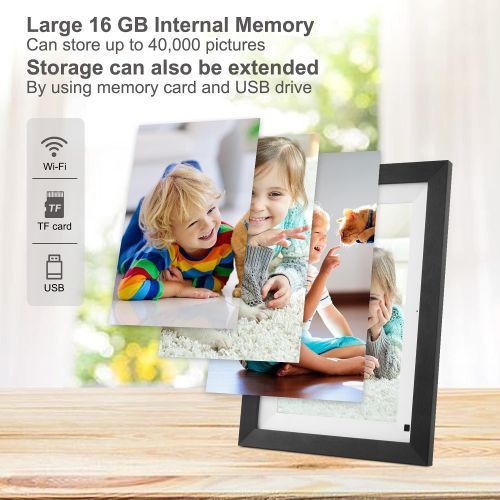  BSIMB Smart WiFi Digital Picture Frame 16GB with Wood Effect, 10.1 Inch HD IPS Display, Instantly Share Photos/Videos via App Email, Easy-to-Use Touch Screen, Auto Rotate in Landsc