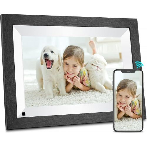  BSIMB Smart WiFi Digital Picture Frame 16GB with Wood Effect, 10.1 Inch HD IPS Display, Instantly Share Photos/Videos via App Email, Easy-to-Use Touch Screen, Auto Rotate in Landsc