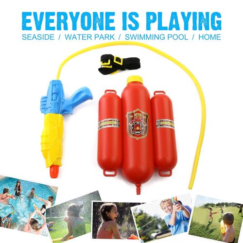  Bstaofy Fireman Toy Backpack Water Gun Blaster with Nozzle and Tank Set, Summer Toys, Outdoor Toys, Bath Toys for Kids (Yellow)