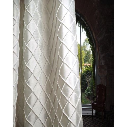  BU Diamond Pintucked Faux Silk 48 Wide Lined Rod Pocketed Living Room Window Curtain Panel Drape (White, 48 W X 84 L)