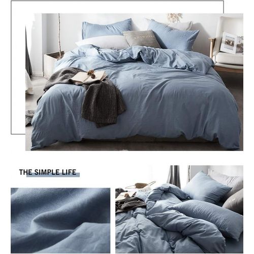  [아마존베스트]BuLuTu Comfy Washed Cotton Duvet Cover Set,Super Soft Duvet Cover and 2 Pillowcases for Kids Adults,Solid Blue Color Boys Bedding Sets with Zipper Closure,No Comforter(Twin Size)