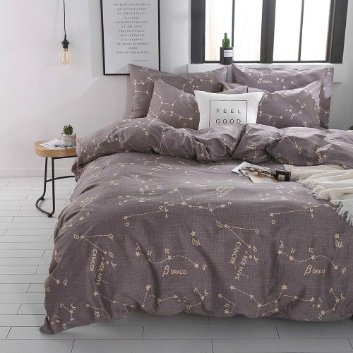  [아마존베스트]BuLuTu Bedding Constellation Print Twin Bedding Sets Cotton Reversible Space Kids Duvet Cover Sets Grey for Kids Adults Zipper Closure with Ties,Gift for Men,Women,Friends,Family,N