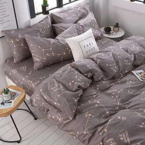  [아마존베스트]BuLuTu Bedding Constellation Print Twin Bedding Sets Cotton Reversible Space Kids Duvet Cover Sets Grey for Kids Adults Zipper Closure with Ties,Gift for Men,Women,Friends,Family,N