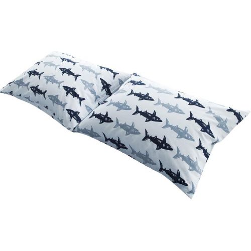  BuLuTu Cotton Navy/Grey Shark Print Bed Pillowcases Set of 2 Queen White Fish Pillow Covers Decorative Standard For Boys Girls Envelope Closure End Premium,Breathable,Hypoallergeni