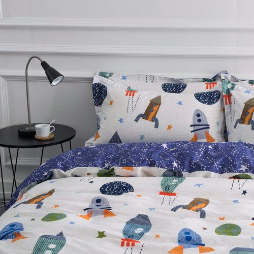  BuLuTu Cartoon Sports Cars Print Boys Duvet Cover Queen Cotton Blue Darker White,Red Yellow Green Trucks Transport Vehicles Reversible Kids Bedding Sets Full Teen Comforter Cover,N