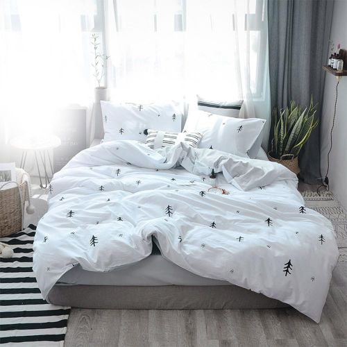  BuLuTu Kids Duvet Cover Full Cotton WhiteGrey,Premium Boys Girls Bedding Sets Queen,Reversible Double Bed Comforter Cover Zipper Closure,Forest Tree Print Pattern,Super Soft,Breat