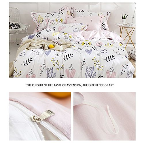  BuLuTu Cotton Kids Bedding Duvet Cover Sets Twin Grey for Boys Girls Leaf Botanical Arrows Teen Bedding Sets Zipper Closure for Children,1 Duvet Cover + 2 Pillowcases,Twin