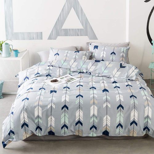  BuLuTu Cotton Kids Bedding Duvet Cover Sets Twin Grey for Boys Girls Leaf Botanical Arrows Teen Bedding Sets Zipper Closure for Children,1 Duvet Cover + 2 Pillowcases,Twin