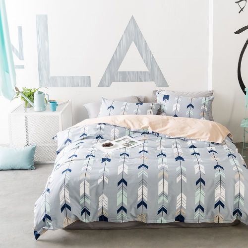  BuLuTu Cotton Kids Bedding Duvet Cover Sets Twin Grey for Boys Girls Leaf Botanical Arrows Teen Bedding Sets Zipper Closure for Children,1 Duvet Cover + 2 Pillowcases,Twin