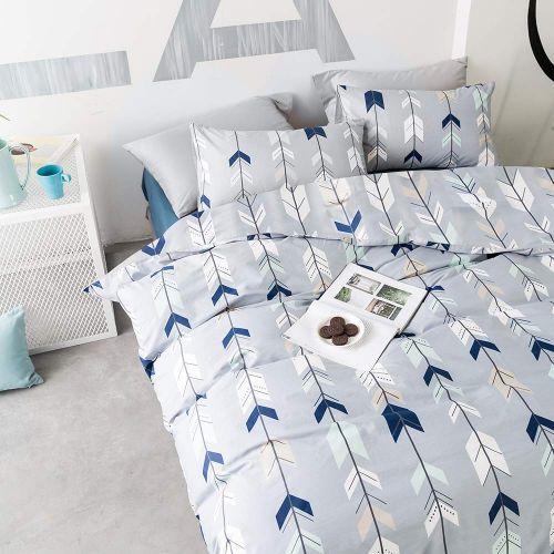  BuLuTu Cotton Kids Bedding Duvet Cover Sets Twin Grey for Boys Girls Leaf Botanical Arrows Teen Bedding Sets Zipper Closure for Children,1 Duvet Cover + 2 Pillowcases,Twin